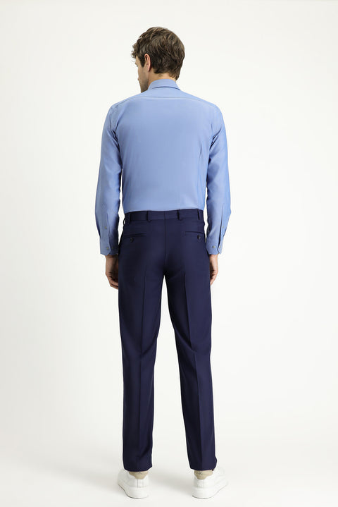 Medium Navy 7 Drop Slim Fit Narrow Cut Classic Wool Fabric Trousers