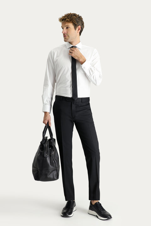 Black 4-Drop Relaxed Fit Casual Cut Classic Wool Fabric Trousers