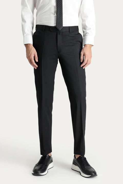 Black 4-Drop Relaxed Fit Casual Cut Classic Wool Fabric Trousers