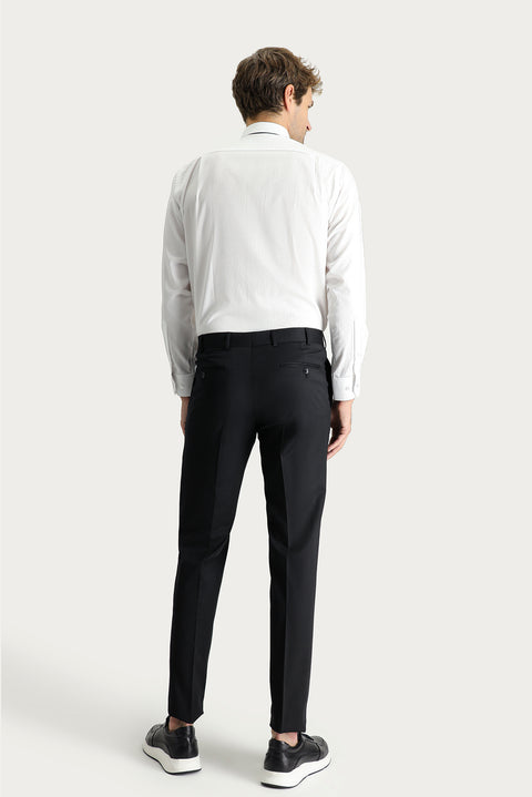 Black 4-Drop Relaxed Fit Casual Cut Classic Wool Fabric Trousers