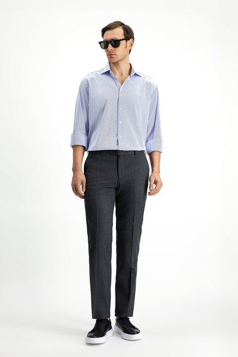 Dark Gray 7 Drop Slim Fit Narrow Cut Classic Wool Fabric Trousers