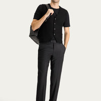 Black 4-Drop Relaxed Fit Casual Cut Classic Wool Fabric Trousers