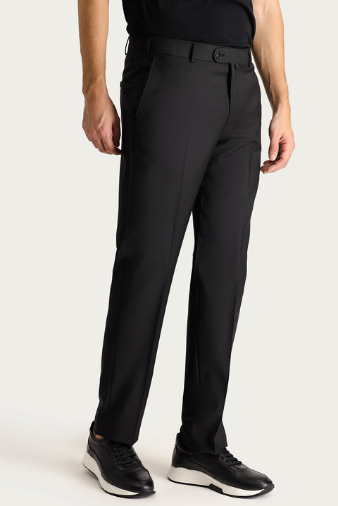 Black 4-Drop Relaxed Fit Casual Cut Classic Wool Fabric Trousers