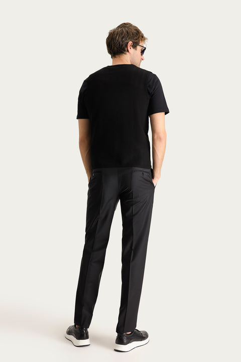 Black 4-Drop Relaxed Fit Casual Cut Classic Wool Fabric Trousers