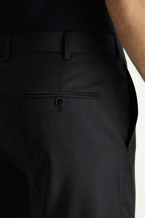 Black 6 Drop Regular Fit Standard Cut Classic Fabric Wool Trousers