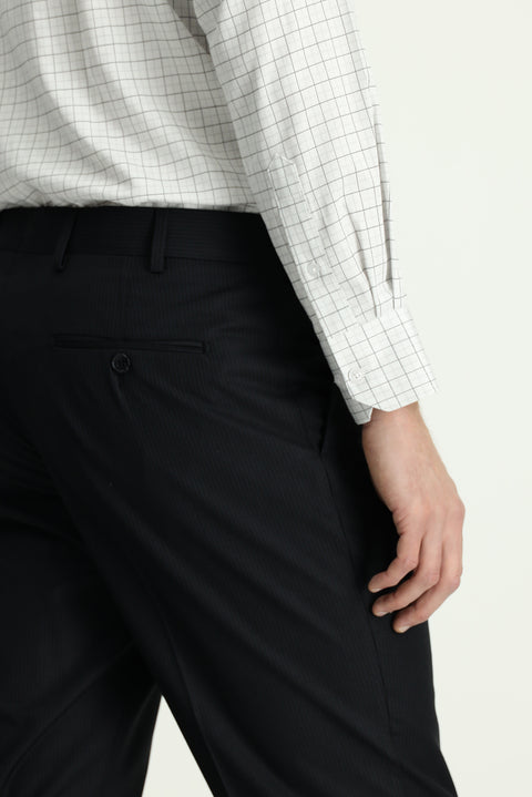 Black 7 Drop Slim Fit Narrow Cut Striped Classic Fabric Trousers