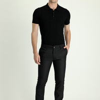 Siyah 7 Drop Slim Fit Dar Kesim Beli Lastikli Çizgili Likralı Klasik Kumaş Pantolon