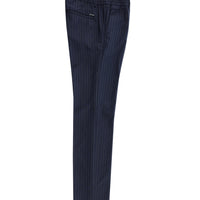 Medium Navy 7 Drop Slim Fit, Elastic Waist, Striped, Lycra Classic Fabric Trousers