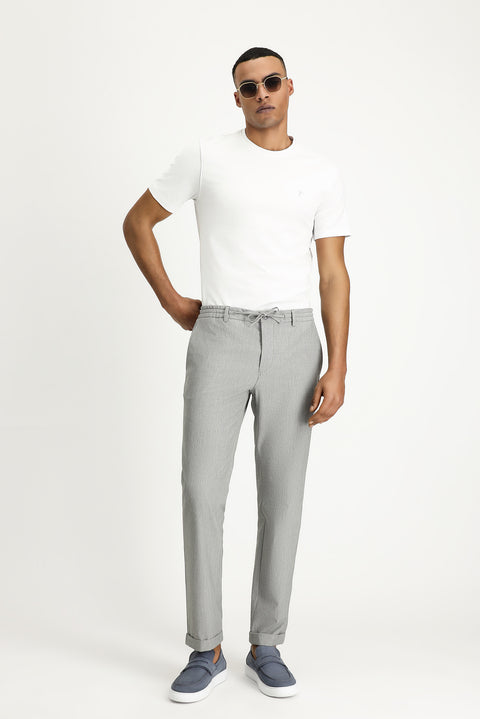 Medium Grey 6 Drop Regular Fit Standard Cut Elastic Waist Drawstring Patterned Wavy Lycra Classic Fabric Trousers