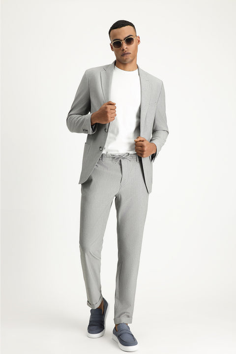 Medium Grey 6 Drop Regular Fit Standard Cut Elastic Waist Drawstring Patterned Wavy Lycra Classic Fabric Trousers