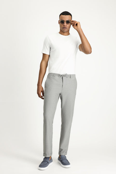 Medium Grey 6 Drop Regular Fit Standard Cut Elastic Waist Drawstring Patterned Wavy Lycra Classic Fabric Trousers