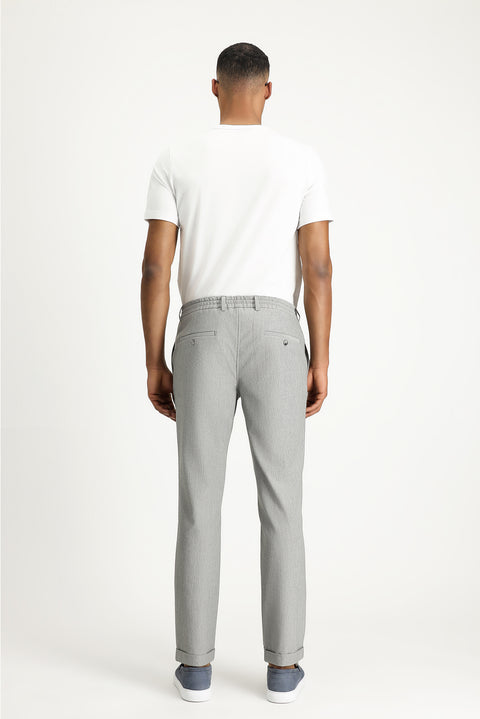 Medium Grey 6 Drop Regular Fit Standard Cut Elastic Waist Drawstring Patterned Wavy Lycra Classic Fabric Trousers