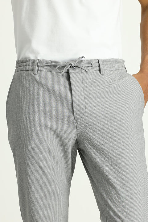 Medium Grey 6 Drop Regular Fit Standard Cut Elastic Waist Drawstring Patterned Wavy Lycra Classic Fabric Trousers
