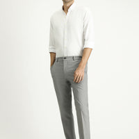 Medium Grey 7 Drop Slim Fit Narrow Cut Elastic Waist Lycra Striped Classic Fabric Trousers