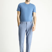 Light Blue 7 Drop Slim Fit Narrow Cut Elastic Waist Lycra Striped Classic Fabric Trousers