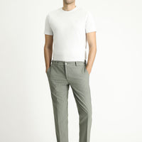 Küf Yeşili 7 Drop Slim Fit Dar Kesim Beli Lastikli Likralı Çizgili Klasik Kumaş Pantolon