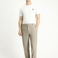 Medium Mink 7 Drop Slim Fit Narrow Cut Elastic Waist Lycra Striped Classic Fabric Trousers