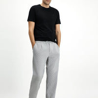 Black 6 Drop Regular Fit Standard Cut Lycra Striped Elastic Waist Drawstring Pleated Classic Fabric Trousers