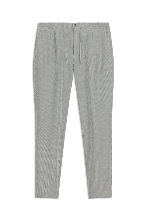 Black 6 Drop Regular Fit Standard Cut Lycra Striped Elastic Waist Drawstring Pleated Classic Fabric Trousers