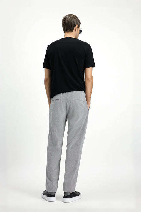 Black 6 Drop Regular Fit Standard Cut Lycra Striped Elastic Waist Drawstring Pleated Classic Fabric Trousers