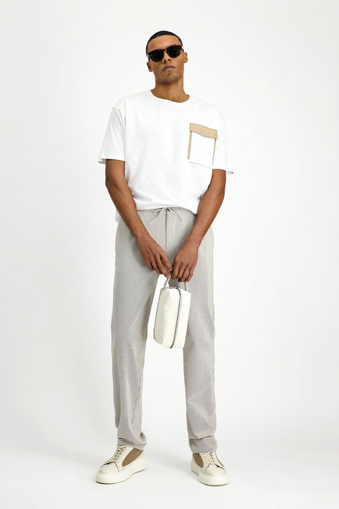 Light Mink 6 Drop Regular Fit Standard Cut Lycra Striped Elastic Waist Drawstring Pleated Classic Fabric Trousers