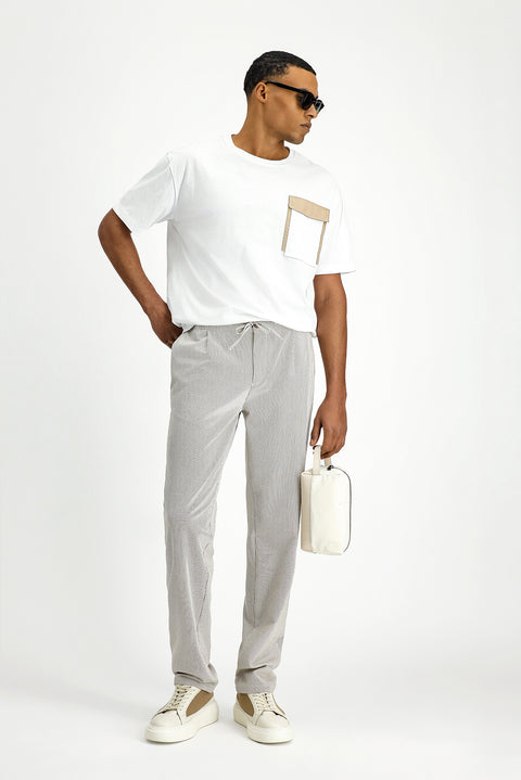 Light Mink 6 Drop Regular Fit Standard Cut Lycra Striped Elastic Waist Drawstring Pleated Classic Fabric Trousers