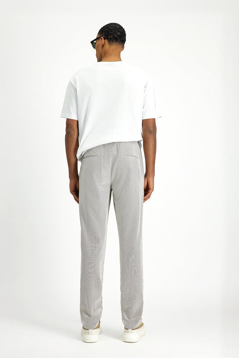 Light Mink 6 Drop Regular Fit Standard Cut Lycra Striped Elastic Waist Drawstring Pleated Classic Fabric Trousers