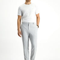 Light Grey 7 Drop Super Slim Fit Extra Narrow Cut Lycra Striped Classic Fabric Trousers