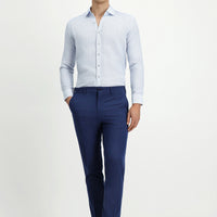 Light Navy 7 Drop Super Slim Fit Extra Narrow Cut Lycra Striped Classic Fabric Trousers