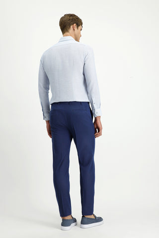 Açık Lacivert 7 Drop Super Slim Fit Eksra Dar Kesim Likralı Çizgili Klasik Kumaş Pantolon
