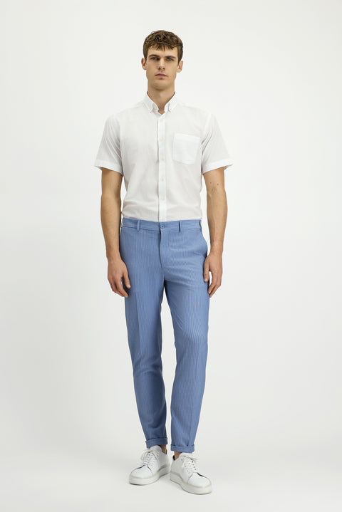 Blue 7 Drop Super Slim Fit Extra Narrow Cut Lycra Striped Classic Fabric Trousers