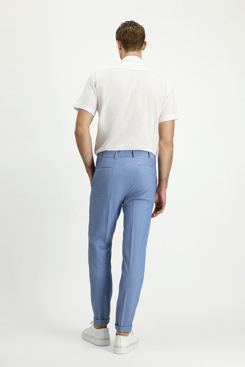 Blue 7 Drop Super Slim Fit Extra Narrow Cut Lycra Striped Classic Fabric Trousers