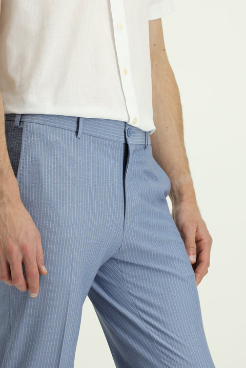 Blue 7 Drop Super Slim Fit Extra Narrow Cut Lycra Striped Classic Fabric Trousers