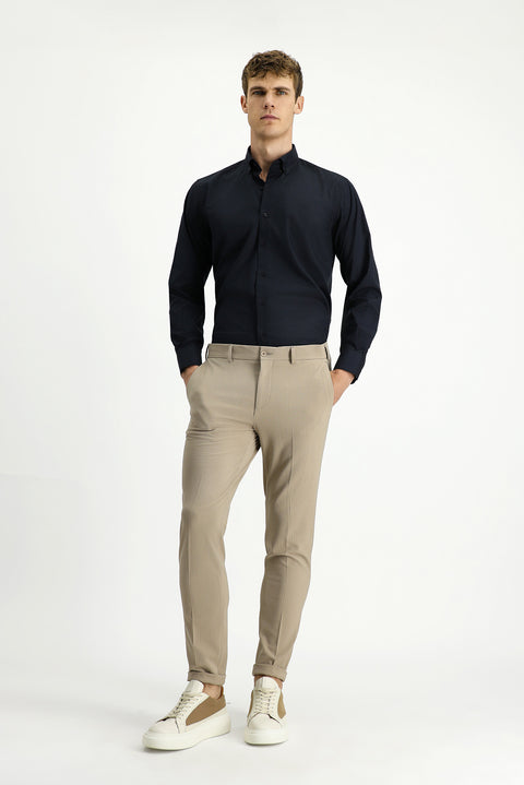 Light Mink 7 Drop Super Slim Fit Extra Narrow Cut Lycra Striped Classic Fabric Trousers