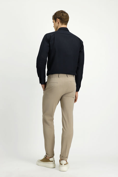 Light Mink 7 Drop Super Slim Fit Extra Narrow Cut Lycra Striped Classic Fabric Trousers