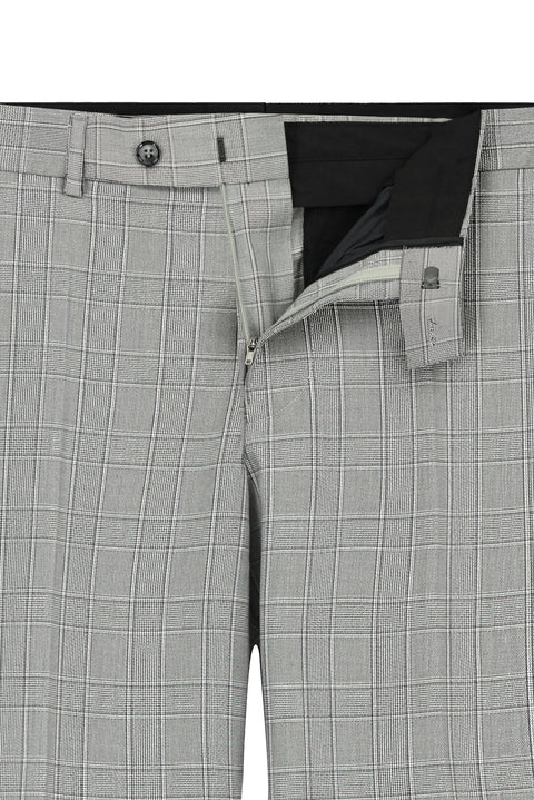 Medium Gray 7 Drop Slim Fit Narrow Cut Plaid Classic Fabric Trousers