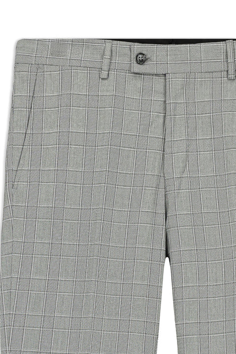 Medium Gray 7 Drop Slim Fit Narrow Cut Plaid Classic Fabric Trousers