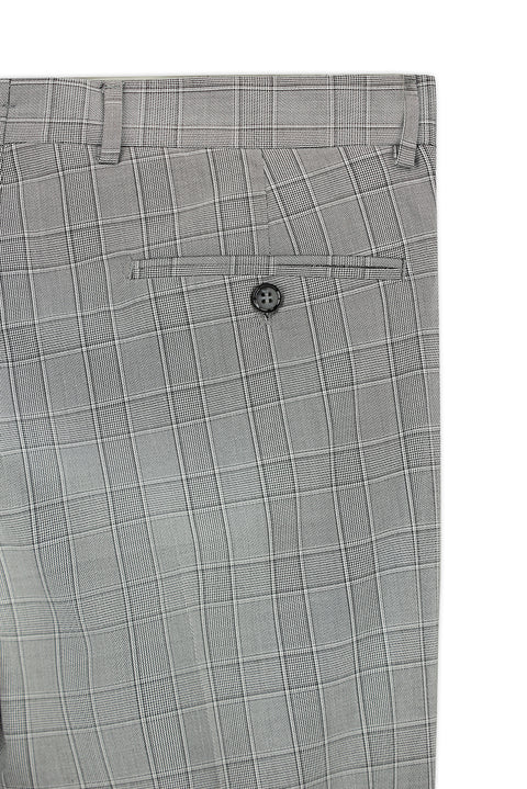 Medium Gray 7 Drop Slim Fit Narrow Cut Plaid Classic Fabric Trousers