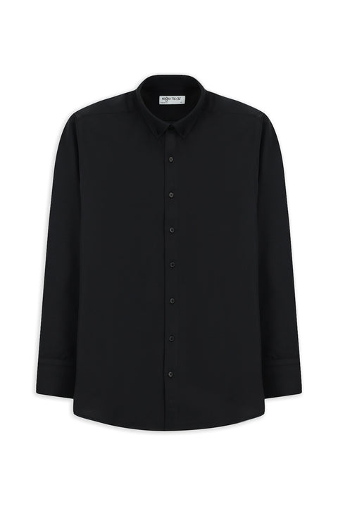 Black Long Sleeve Regular Fit Button-Down Collar Cotton Easy-Iron Shirt