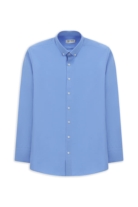Light Blue Long Sleeve Regular Fit Button-Down Collar Cotton Easy-Iron Shirt
