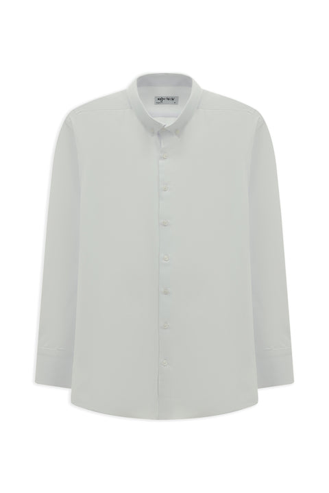 White Long Sleeve Regular Fit Button-Down Collar Cotton Easy-Iron Shirt