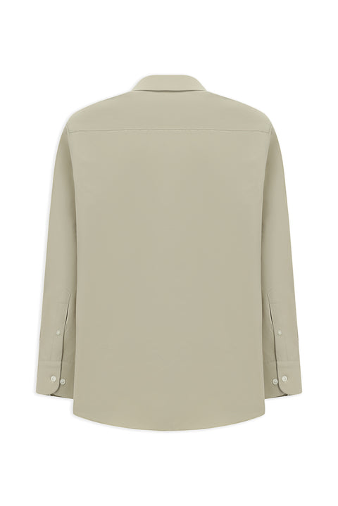 Medium Beige Long Sleeve Regular Fit Classic Collar Pocketed Cotton Easy-Iron Shirt