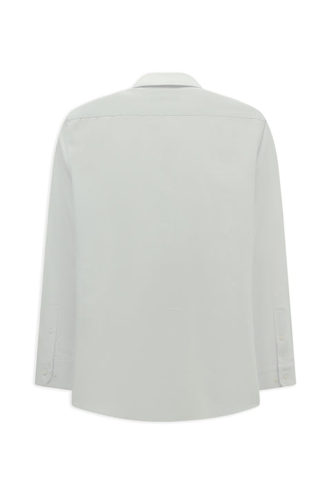 White Long Sleeve Regular Fit Classic Collar Pocketed Cotton Shirt, Easy Iron