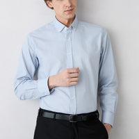 Mid Gray Long Sleeve Regular Fit Button-Down Collar Cotton Oxford 4-Season Shirt