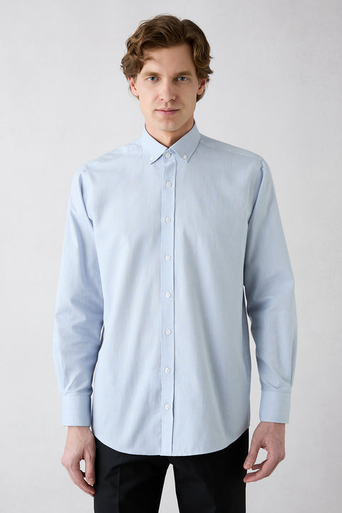 Mid Gray Long Sleeve Regular Fit Button-Down Collar Cotton Oxford 4-Season Shirt