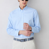 Light Blue Long Sleeve Regular Fit Button-Down Collar Cotton Oxford Four Seasons Shirt