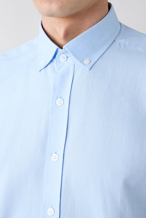 Light Blue Long Sleeve Regular Fit Button-Down Collar Cotton Oxford Four Seasons Shirt