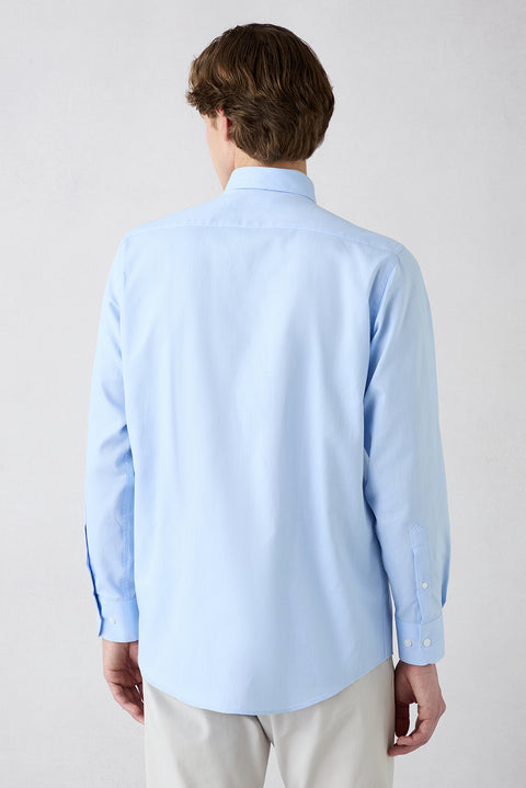 Light Blue Long Sleeve Regular Fit Button-Down Collar Cotton Oxford Four Seasons Shirt