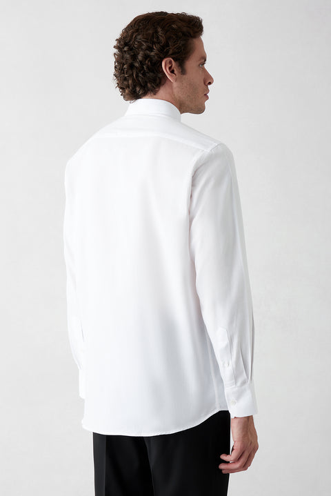 White Long Sleeve Regular Fit Button-Down Collar Cotton Oxford Four Seasons Shirt