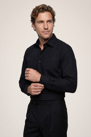  Siyah Uzun Kol Regular Fit Non Iron Ütü Gerektirmeyen %100 Pamuk Klasik Gömlek